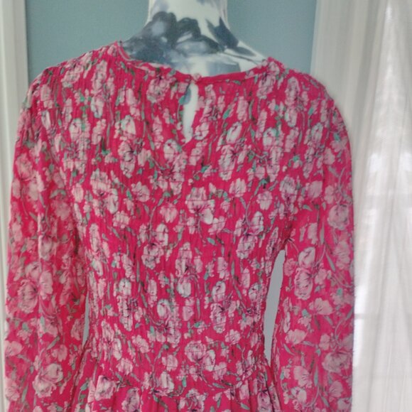 Pinkish Red Floral Smocked Dress - Picture 7 of 11